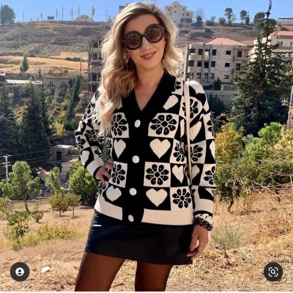 ZARA JACQUARD HEART KNIT JACKET - Picture 5 of 11